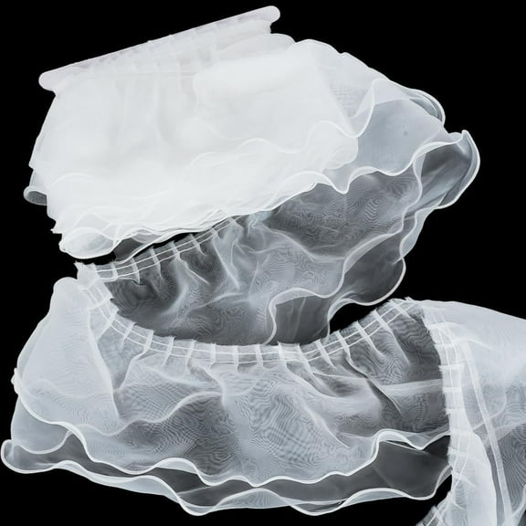 1 Set 5 Yards Organza Layered Pleated Lace Ribbon Wave Edge Lace Trim Clothes Accessories White 5-7/8 inch(150mm)
