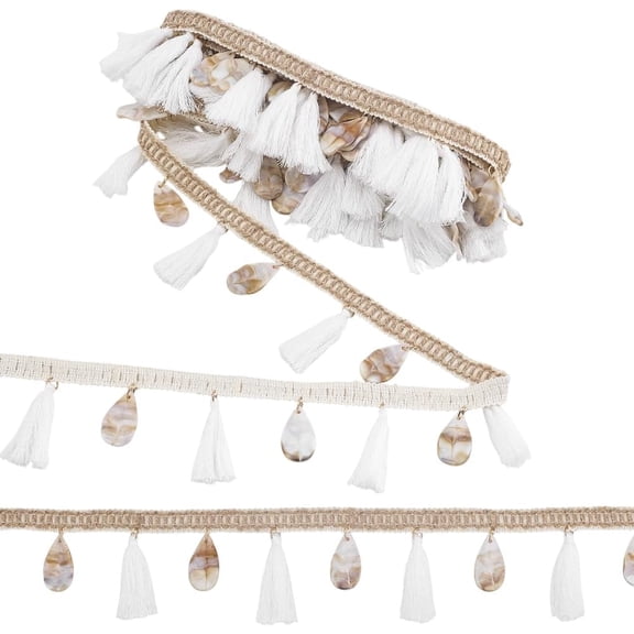 1 Set 5 Yards Shell Fringe Trim Sewing Trim with Tassels Boho Polyester Lace Ribbon with Teardrop Shells