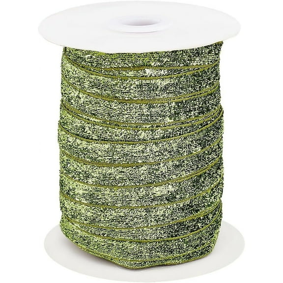 1 Set 50 Yards 3/8 Inch Green Sequin Ribbon Trim Sparkle Glitter Ribbon Wired Single Face Metallic Shiny Velvet Ribbons Bulk with Spool for Sewing Making Craft Christmas Scrapbook Decor Diy Supply