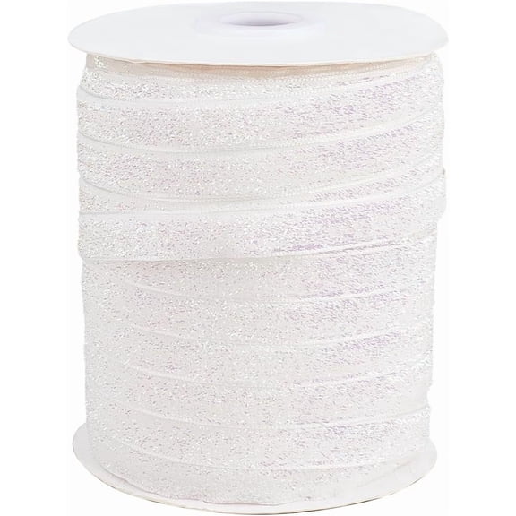 1 Set 50 Yards White Metallic Glitter Ribbon Silver Bling Velvet Paillette Sequin Lace Trim Bling Sequins Edge Ribbons Strip Bulk for Sewing Making Gift Wrapping Embellishment DIY Crafts Supply