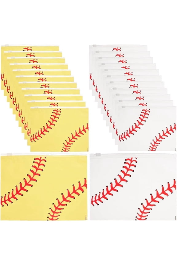 1 Set 50Pcs 2 Colors Plastic Zip Bags Resealable Poly Pouch with Baseball Pattern for Cosmetic Travel Storage 6.1 x 7.8 Inch
