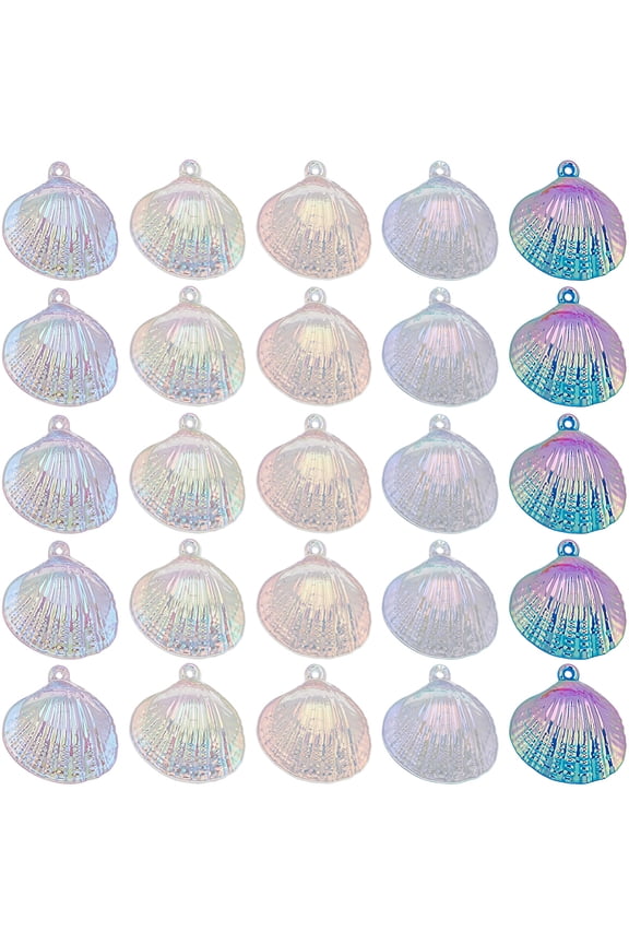 1 Set 50Pcs 5 Colors Iridescent Transparent Plastic Pendants AB Color Plated Shell Mixed Color 27.5x27x6mm Hole: 2mm 10pcs/color