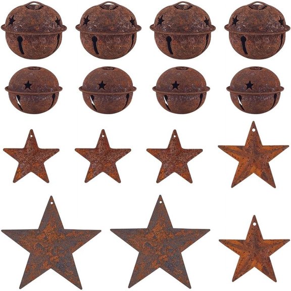 1 Set 50Pcs 5 Styles Rust Iron Bell with Star Pendants Raw(Unplated) 30~97mm 10pcs/style