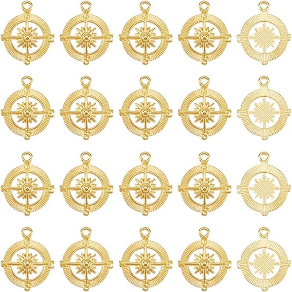 1 Set 50Pcs Alloy Pendants Compass Golden 29x24x2.5mm Hole: 2.3mm