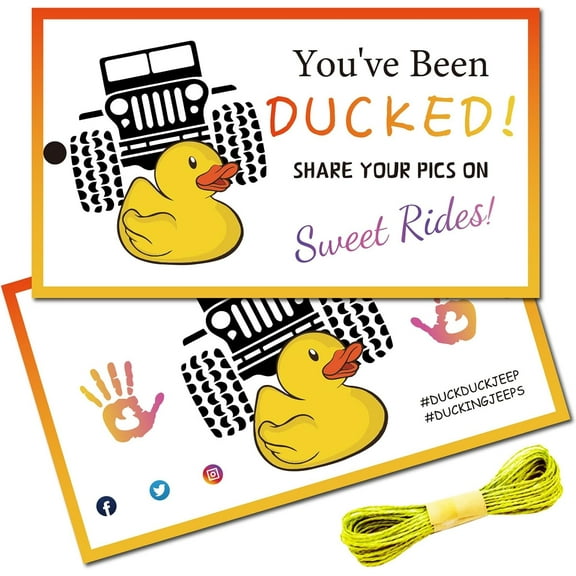 1 Set 50Pcs YOU'VE BEEN DUCKED Card Cruising Rubber Duck Tag Cruise Duck Duck Tags Double Sided Duck Tag with Hole and Twine for Car Jeeps Birthday White 2x3.5 Inch-SHARE YOUR PICS ON Sweet Rides