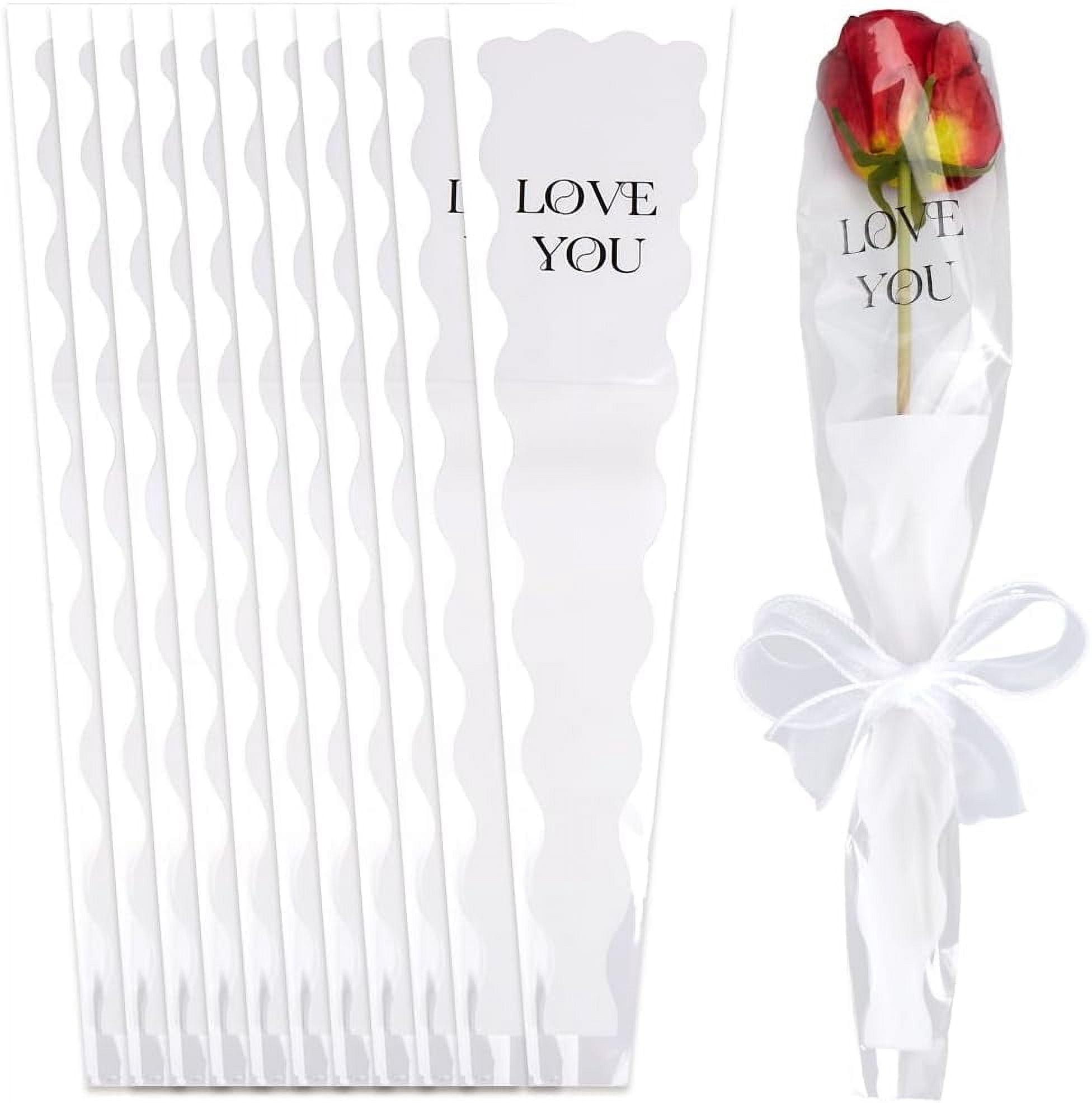 Withe Plastic Roses 1 Set 50Pcs Single Rose Packaging Bags Bulk White Plastic Floral Flower ...
