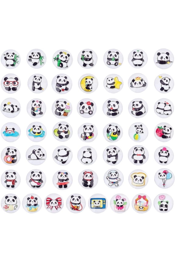 1 Set 50pcs Panda Cabochons 30mm Glass Cabochons Flatback Dome Tile Glass Dome Cabochons Mosaic Tile Flat Round Gems for DIY Craft Photo Pendant Earring Necklace Keychain Jewelry Making