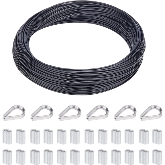 1 Set 54.6 Yard Cable Railing Kit Wire Rope Kit with 15 Gauge Stainless Steel Wire Black Coated Wire 20pcs Cable Thimbles 30pcs Crimping Sleeve