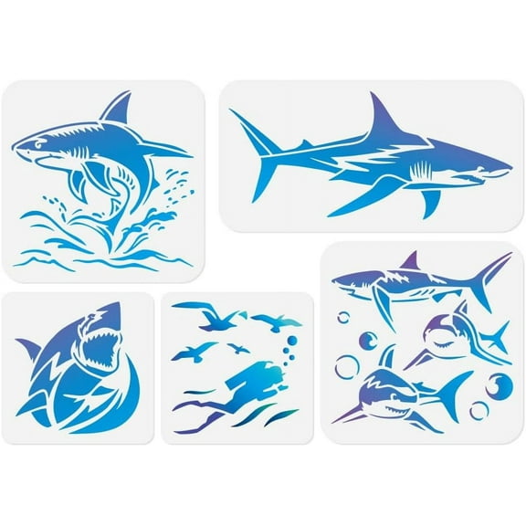 1 Set 5Pcs 5 Styles PET Hollow Out Drawing Painting Stencils for DIY Scrapbook Photo Album Shark 150~200x150~300mm 1pc/style