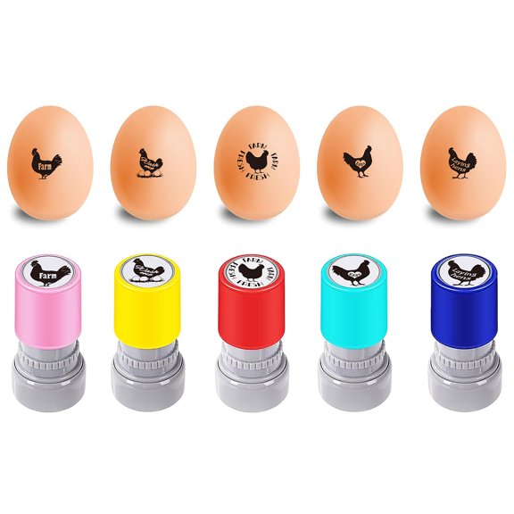 1 Set 5Pcs 5 Styles Plastic Rubber Stamps DIY Egg Drawing Stamps Chook 65x33mm Pattern: 20mm 1pc/style