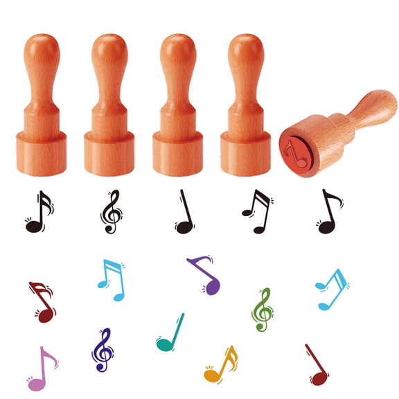 1 Set 5Pcs 5 Styles Plastic Rubber Stamps with Wood Handles DIY Egg Drawing Stamps Musical Note 55x20mm Pattern: 18mm 1pc/style