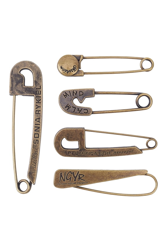 1 Set 5Pcs 5 Styles Zinc Alloy Safety Pins Kilt Pins Bronze 65~91.5x15.5~23x4~7.5mm 1pc/style