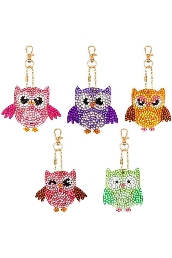 1 Set 5Pcs 5D Diamond Art PaintingKeychain Kit Owl Diamond Art PaintingKeychain DIY Handmade Full Diamond Art