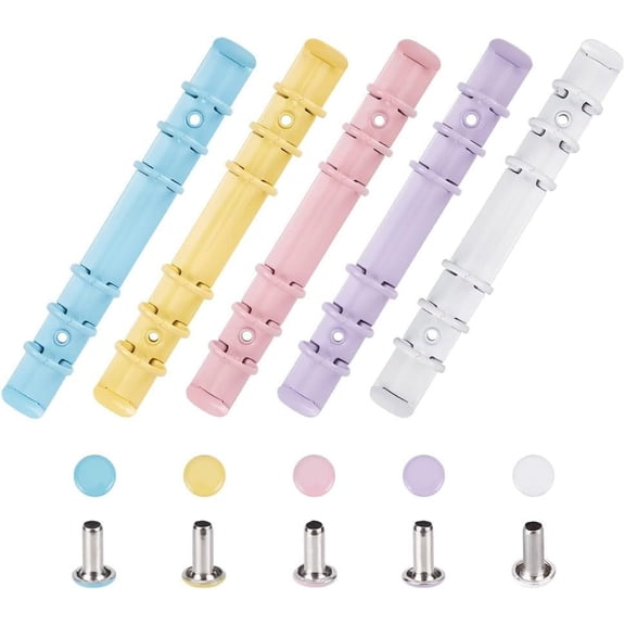 1 Set 5Pcs Six Ring Binder Clip Colorful Metal Iron O-Type Mechanism Replacement Letter Loose Leaf Binding Spines Combs Round Rings Clips Binders for Making Folders DIY Diary Notebooks Planner