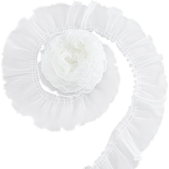 1 Set 5Yards White Ruffle Lace Trim Pleated Lace Ribbon 8cm Width Net Lace Trim Wave Edge Lace Trim Organza Ruffled Fabric Trimmings Fabric Lace Trim