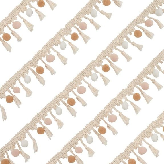 1 Set 5m/5.5 Yards Pom Pom Ball Fringe Trim 2.4 Inch Wide Pom Tassel Trim Pom Poms Fringe Ball Trim Beige Mini Ball Tassel for Home Curtain Clothing Decoration DIY Crafts Sewing Accessories