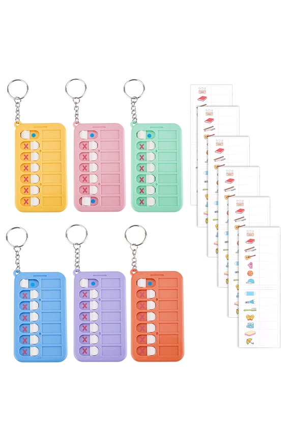 1 Set 6 Bags 6 Colors Plastic Memo Board Keychain Chore Chart Keychain for Kids Adults Rectangle Mixed Color 155mm 1 bag/color