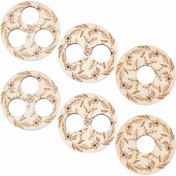 1 Set 6 Pcs 3 Styles Wooden Wick Centering Tool 2.95 Inch Engraved Patterned Wick Holder 1-Hole 2-Hole 3-Hole Candle Wick Stabilizer for Candle Making DIY