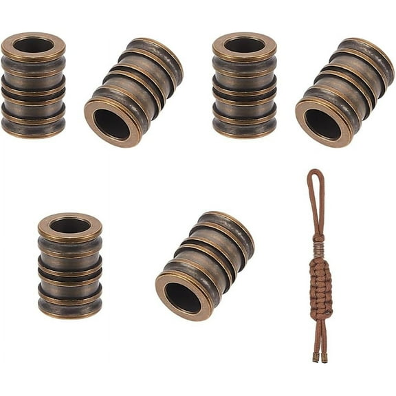 1 Set 6 Pcs Brass Paracord Bead Groove Column Lanyard Beads 6mm Large Hole European Beads Metal Loose Spacer Beads for Jewelry EDC String Pendant Parachute String Tool Raw