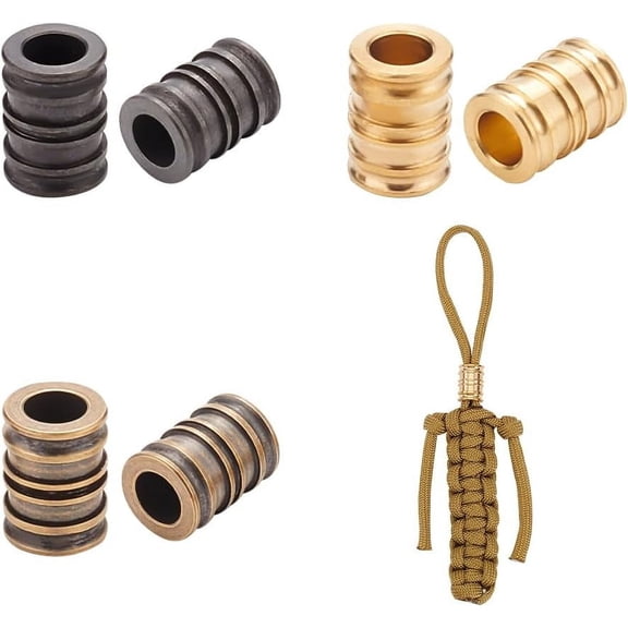 1 Set 6 Pcs Lanyard Beads Paracord Bracelet Beads Groove Column European Brass Beads Metal Loose Spacer Beads for Jewelry EDC String Pendant Parachute String Tool