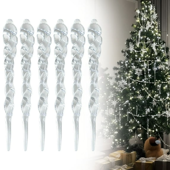 1 Set (6 Pieces) of Transparent Icicle Christmas Tree Ornaments 6Pcs Ice Icicle Ornaments Set Snowflake Teardrop & Pendant for Christmas Tree Decor