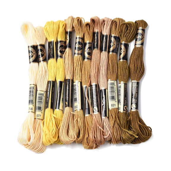 1 Set 6-Ply Polyester Embroidery Floss Stitch Threads Segment Dyed Gradient Color Goldenrod 0.5mm about 8.75 Yards(8m)/skein 12 skeins