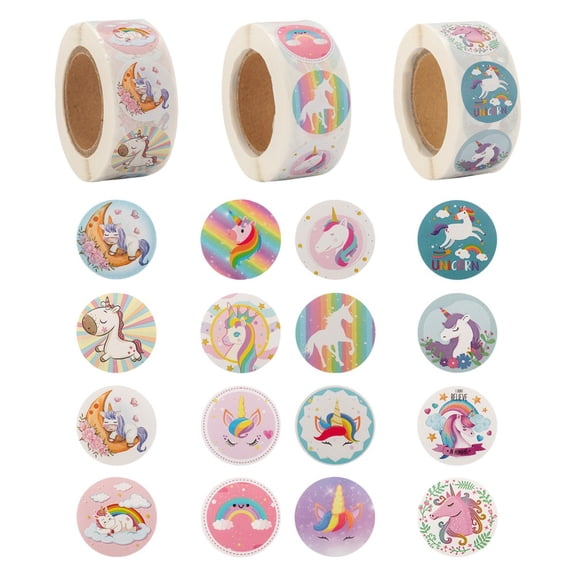 1 Set 6 Rolls 3 Style Flat Round Horse Pattern Tag Stickers for Party Decorative Presents Mixed Color 25mm 500pcs/roll 2 rolls/style