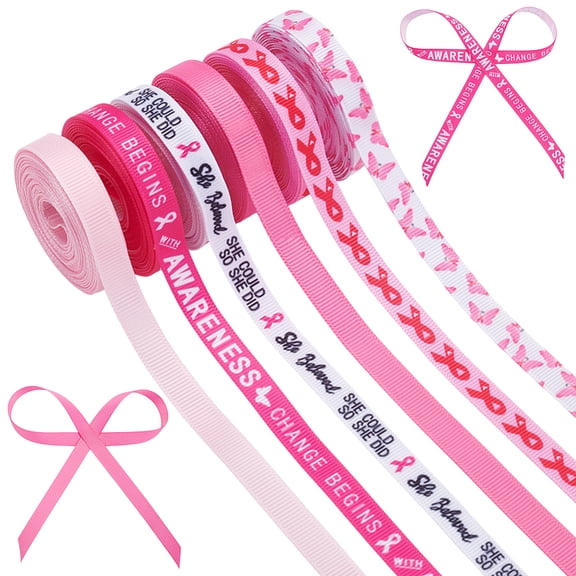 1 Set 6 Rolls 6 Colors Polyester Awareness Ribbon Printed Grosgrain Ribbon for Gift Wrapping Mixed Color 3/8 inch(10mm) 1 roll/color