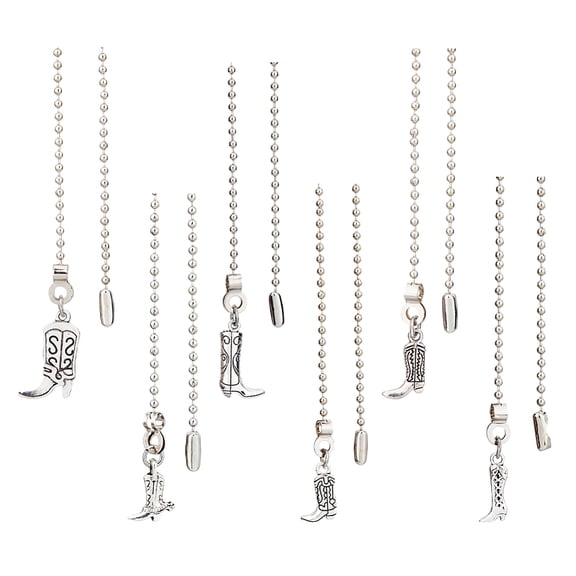 1 Set 6 Styles Western Cowboy Ceiling Fan Pull Chain Extenders Cowboy Boots Charms with Ball Chains Connector 13.3-13.58" Alloy Pull String Extension for Fan Wall Lamp Home Decor