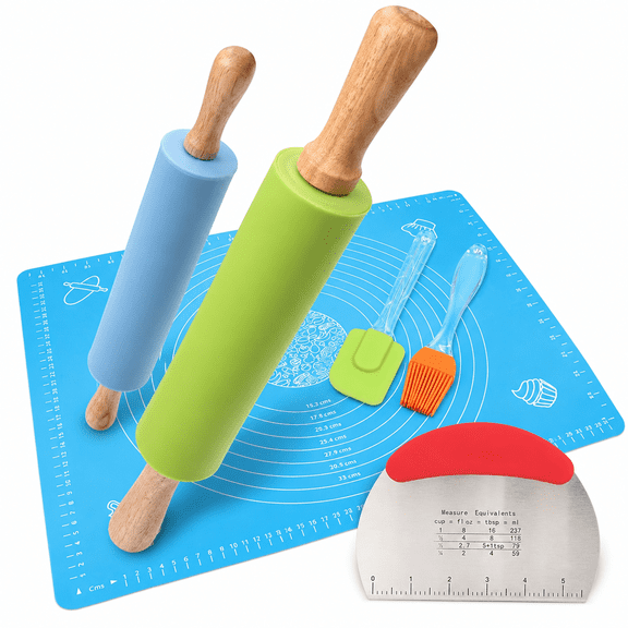 1 Set 6 in 1 Non-Stick Dough Rolling Pin Pastry Mat Baking Kit