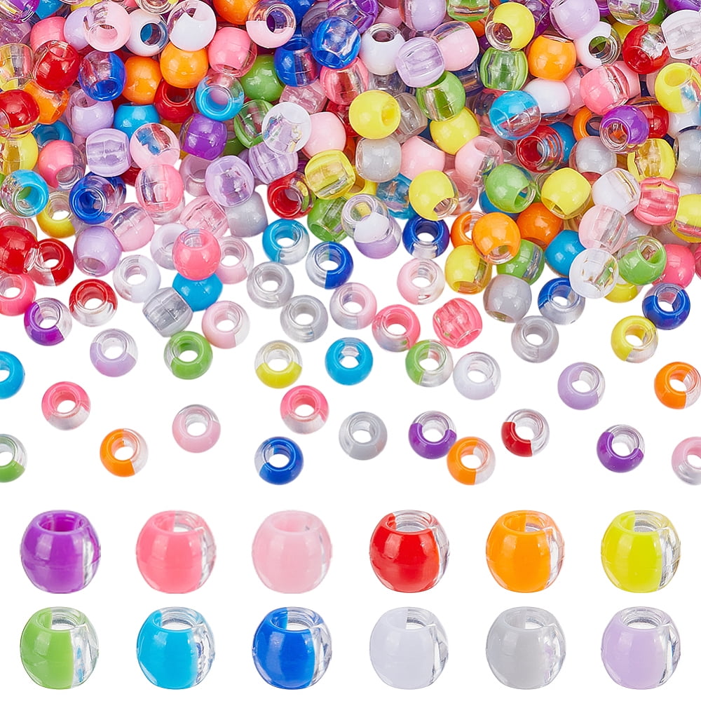 1 Set 600Pcs 12 Colors Transparent Resin Beads Large Hole Beads Round Two Tone Mixed Color 11.5x9.5mm Hole: 5mm 50pcs/colorDIY