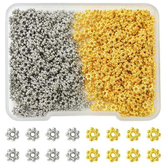1 Set 600Pcs 2 Colors CCB Plastic Bead Spacers Flower Platinum Golden 4x1mm Hole: 1mm 300pcs/color