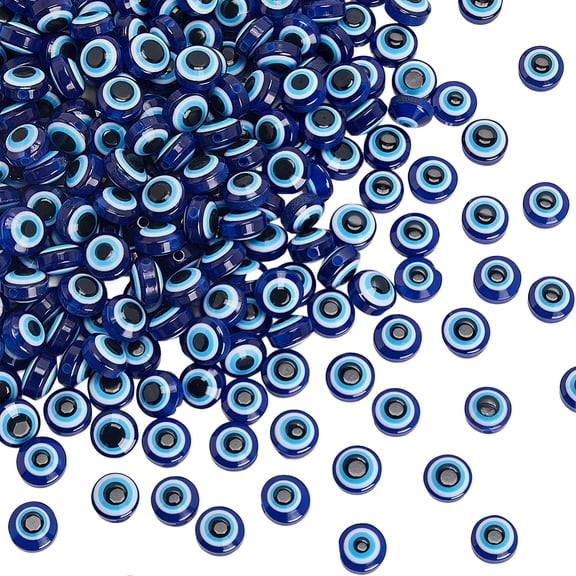 1 Set 600Pcs Resin Beads Flat Round Dark Blue 7.5~8x5~6mm Hole: 1.8~2mm