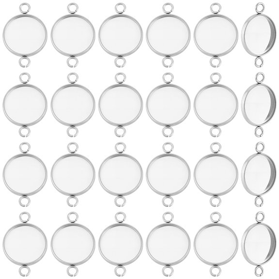 1 Set 60Pcs 304 Stainless Steel Cabochon Connector Settings Plain Edge Bezel Cups Flat Round Stainless Steel Color Tray: 12mm 20x13x2mm for DIY