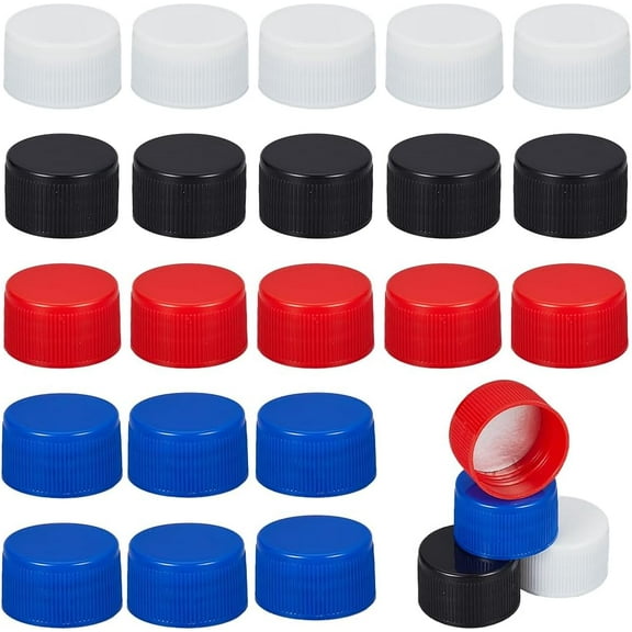 1 Set 60Pcs 4 Colors Plastic Bottle Caps 29.5mm Column Water Bottle Tops DIY Bottle Lids Small Craft Bottlecaps Top Lid Plastic Screw Lids for Hide Drink DIY Concerts Handmade Decorations