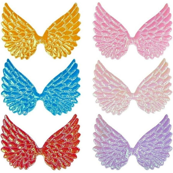 1 Set 60Pcs 6 Colors Polyester Thread Iron on/Sew On Patches Cloth Appliques Wings Mixed Color 65x82x1mm 10pcs/color