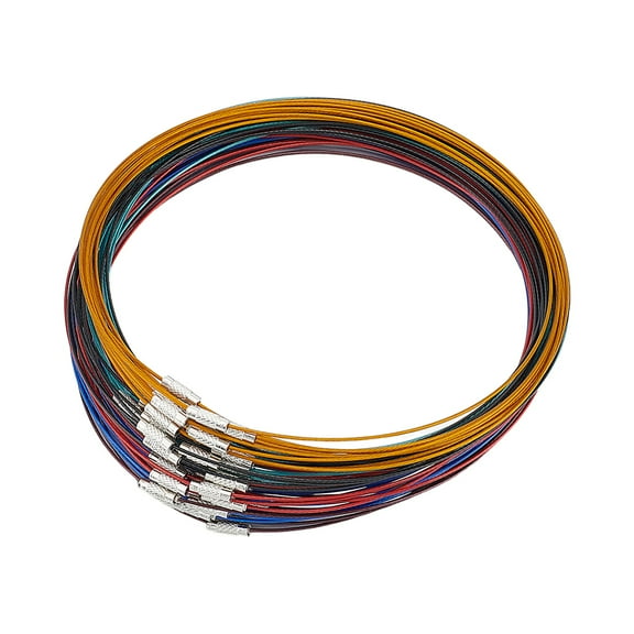 1 Set 60Pcs 6 Colors Stainless Steel Wire Necklace 17.51" Wire Necklace Choker Necklace with Metal Screw Clasp Wire Necklace Chains Wire Necklace Cord DIY Jewelry Making 5.7" Diamater