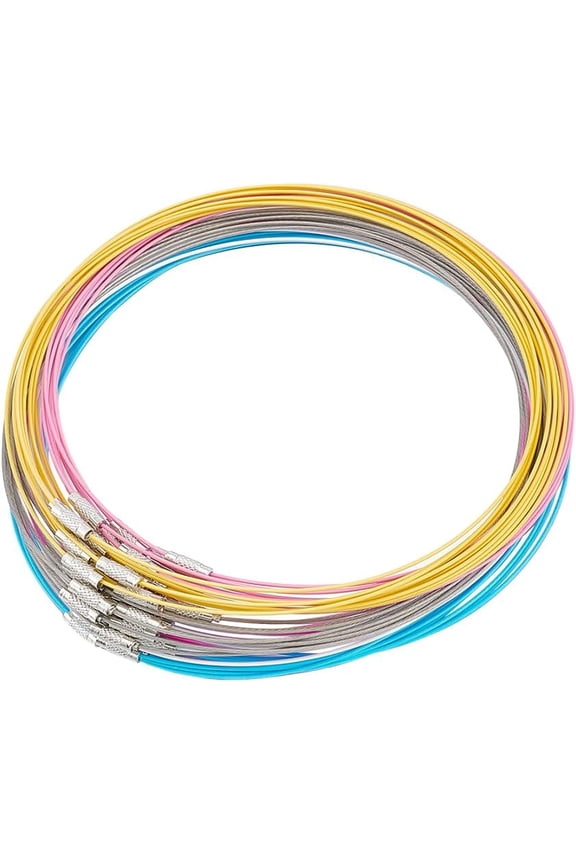 1 Set about 60Pcs 6 Colors Wire Necklace 17.51" Stainless Steel Wire Necklace Choker Necklace with Metal Screw Clasp Wire Necklace Chains Wire Necklace Cord DIY Jewelry Making 5.7" Diamater