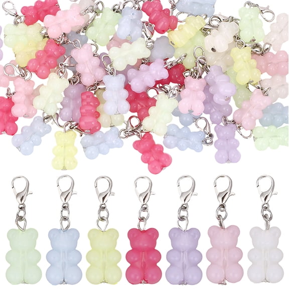 1 Set 60Pcs Bear Acrylic Pendant Decorations with Zinc Alloy Lobster Claw Clasps Mixed Color 36.5mm