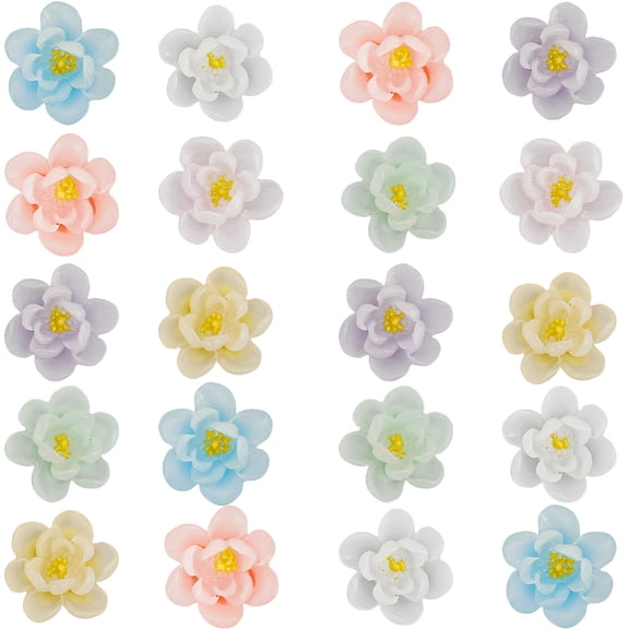 1 Set 60Pcs Luminous Transparent Epoxy Resin Decoden Cabochons Glow in the Dark Flower Mixed Color 20x21x10.5mm