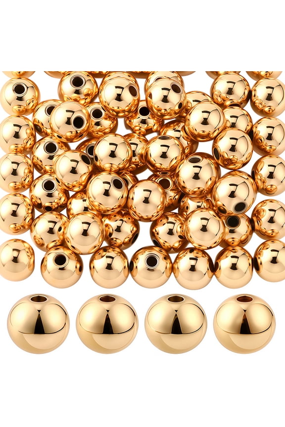 1 Set 60Pcs Rack Plating Brass Beads Long-Lasting Plated Round Real 14K Gold Plated 8x7mm Hole: 2mm