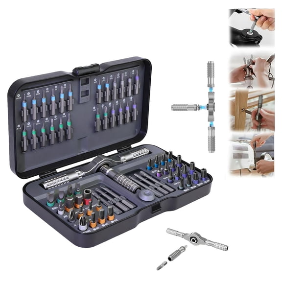 1 Set 66-Piece Magnetic Screwdriver Set with Detachable T-Handle Ratchet - 66-in-1 Multi-Bit Screwdriver Kit for Home Repair, DIY, Electronics, and Equipment Maintenance - Industrial