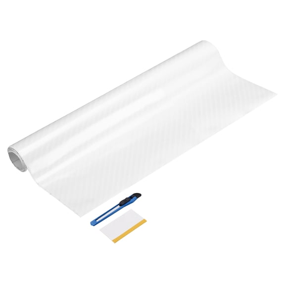 1 Set 6D Carbon Fiber Vinyl Wrap 11.81" x 3ft Self-Adhesive Car Sticker Waterproof Wrap Roll for DIY Decor Automotive Exterior Interior Protection with Scraper Tool, White