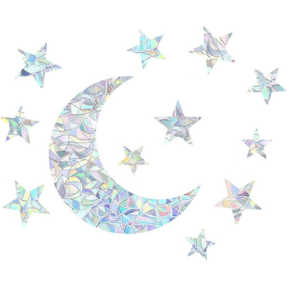 1 Set 6PCS Moon Flower Window Clings Anti Collision Rainbow Window Alert Stickers for Birds Strike Decals Non Adhesive Prismatic Vinyl Film for Sliding Doors Windows Glass