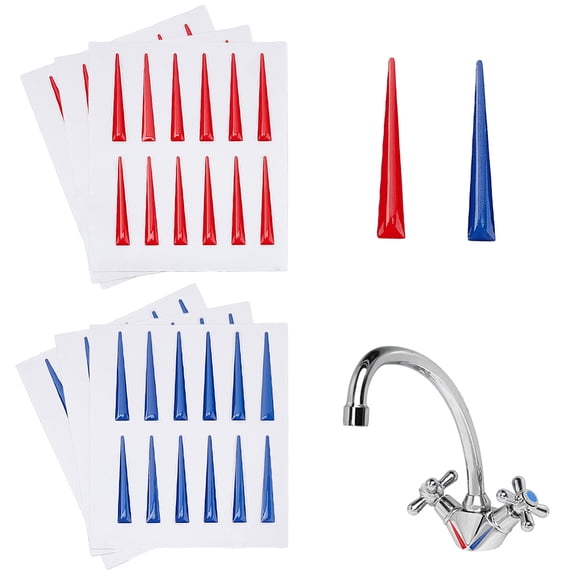 1 Set 6Pcs 2 Colors Triangle Epoxy Resin Public Signs Cold Hot Water Marking Sticker for Faucet Mixed Color 83x69x1mm Triangle: 32x5mm