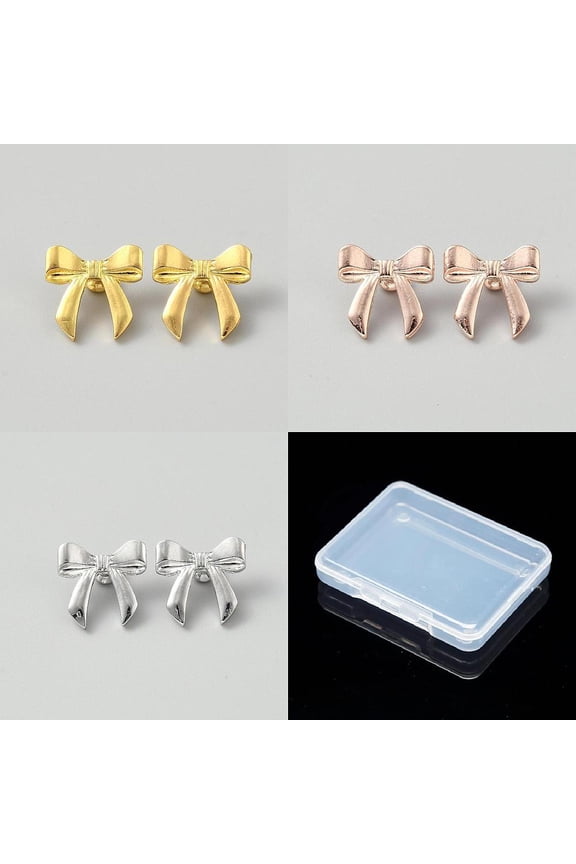 1 Set 6Pcs 3 Colors Alloy Watch Band Studs for Watch Loops Accesssories Bowknot Mixed Color 1.45x1.48x0.7cm 2pcs/color