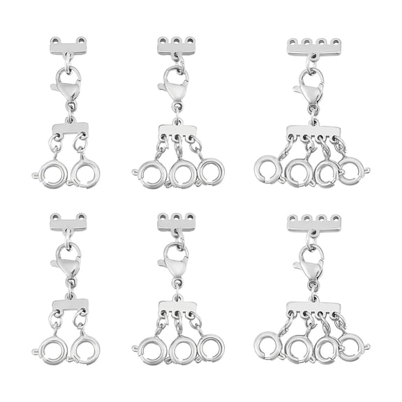 1 Set 6Pcs 3 Styles 304 Stainless Steel Lobster Claw Clasps Multi-Strand Lock Clasps for Multiple Necklace Layering Clasps with Brass Spring