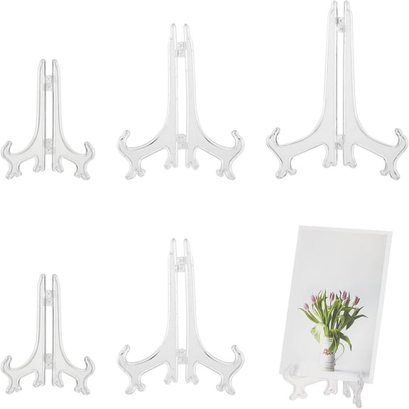 1 Set 6Pcs 3 Styles Plastic Display Stands Easels Picture Frame Stand Holder Clear 99~252x87~237x50~110mm 2pcs/style DIY