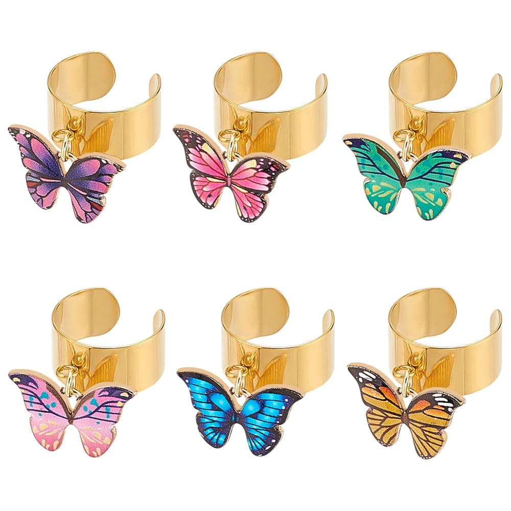 Open Cuff Rings 1 Set 6Pcs 304 Stainless Steel Open Cuff Finger Rings Butterfly Alloy ...