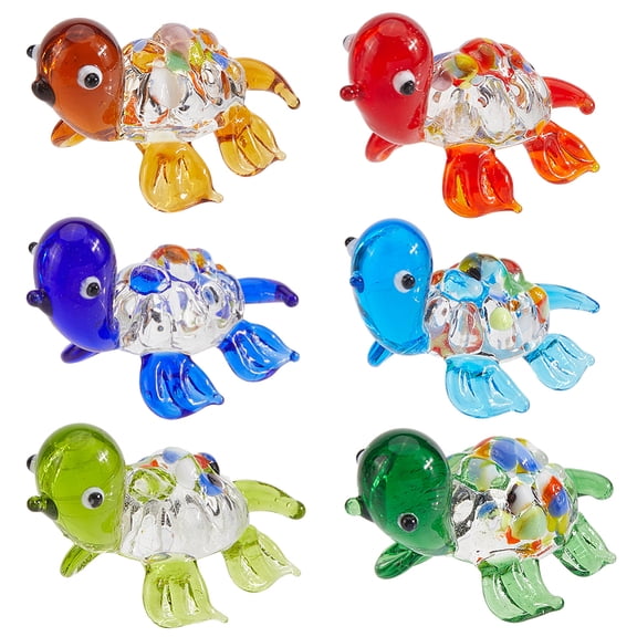 1 Set 6Pcs 6 Colors Glass 3D Tortoise Figurines for Home Desktop Decoration Mixed Color 40.5x29x24mm 1pc/color